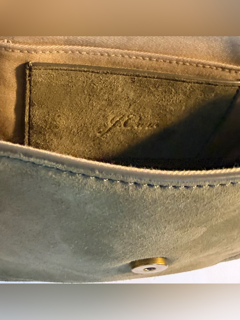 Olive Green Suede Saddle Bag Crossbody Gold Buckle Boho Chic Purse - Picture 3 of 7